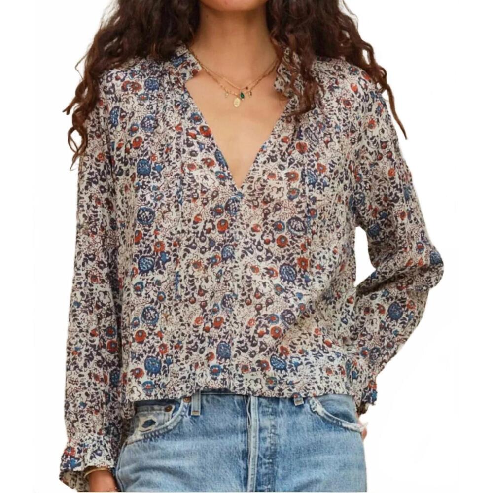 NEW M.A.B.E. cass long sleeve top in indigo / rust